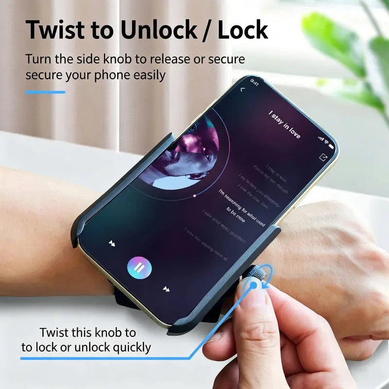 360° Rotatable Wrist Phone Holder with Twist Lock, Detachable Adjustable Wristband Phone Stand, Universal Hands-Free Phone Mount for Running Workout Fitness Walking, Fits Most Smartphones