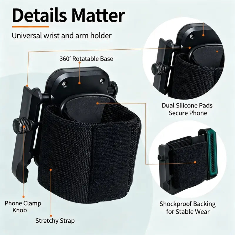 360° Rotatable Wrist Phone Holder with Twist Lock, Detachable Adjustable Wristband Phone Stand, Universal Hands-Free Phone Mount for Running Workout Fitness Walking, Fits Most Smartphones